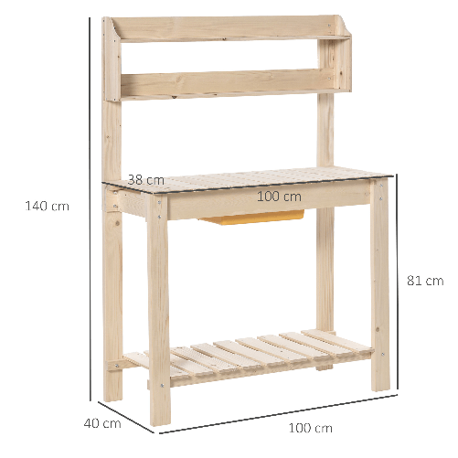 Outsunny-Banco-da-Lavoro-per-Giardinaggio-in-Legno-Naturale-con-Vaschetta-Integrata-Mensole-e-Ganci-100x40x140cm