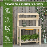 Outsunny-Banco-da-Lavoro-per-Giardinaggio-in-Legno-Naturale-con-Vaschetta-Integrata-Mensole-e-Ganci-100x40x140cm