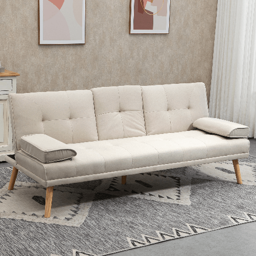 HOMCOM-Divano-Letto-3-Posti-Reclinabile-con-Rivestimento-Effetto-Lino-e-Tavolino-a-Ribalta-Beige