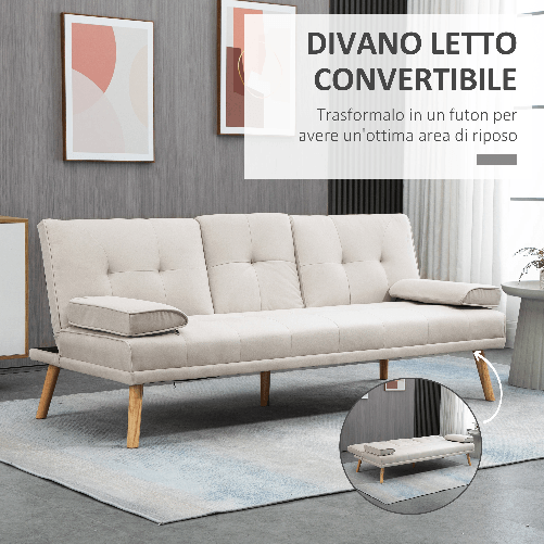 HOMCOM-Divano-Letto-3-Posti-Reclinabile-con-Rivestimento-Effetto-Lino-e-Tavolino-a-Ribalta-Beige