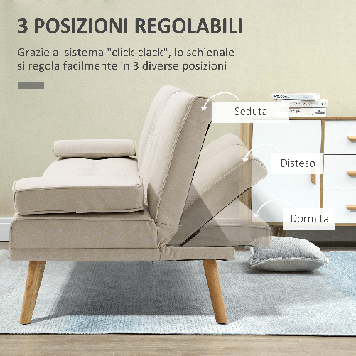 HOMCOM-Divano-Letto-3-Posti-Reclinabile-con-Rivestimento-Effetto-Lino-e-Tavolino-a-Ribalta-Beige