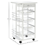 HOMCOM-Carrello-da-Cucina-Salvaspazio-in-Legno-Bianco-Portavivande-con-1-Piano-di-Lavoro-1-Cassetto-e-4-Cestelli-Metallici-47x37x83cm