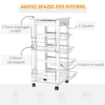 HOMCOM-Carrello-da-Cucina-Salvaspazio-in-Legno-Bianco-Portavivande-con-1-Piano-di-Lavoro-1-Cassetto-e-4-Cestelli-Metallici-47x37x83cm