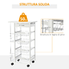 HOMCOM-Carrello-da-Cucina-Salvaspazio-in-Legno-Bianco-Portavivande-con-1-Piano-di-Lavoro-1-Cassetto-e-4-Cestelli-Metallici-47x37x83cm