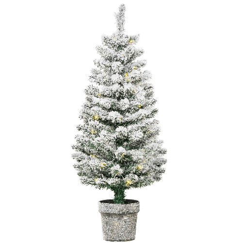 HOMCM-Albero-di-Natale-Artificiale-Innevato-con-Luci-LED-Bianche-e-116-Rami-Base-con-Vaso-Rimovibile-90cm---Verde