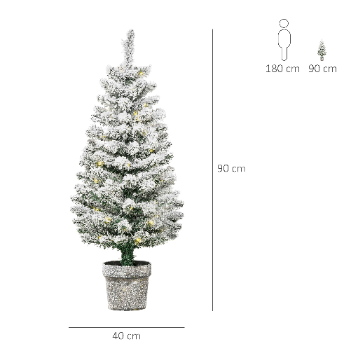 HOMCM-Albero-di-Natale-Artificiale-Innevato-con-Luci-LED-Bianche-e-116-Rami-Base-con-Vaso-Rimovibile-90cm---Verde