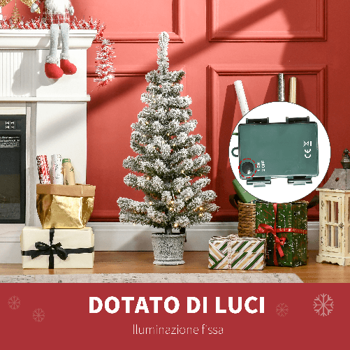 HOMCM-Albero-di-Natale-Artificiale-Innevato-con-Luci-LED-Bianche-e-116-Rami-Base-con-Vaso-Rimovibile-90cm---Verde