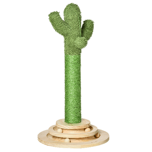 PawHut Albero Tiragraffi a Cactus per Gatti, Corda Sisal e Base con Palline in Legno, 32x32x60cm
