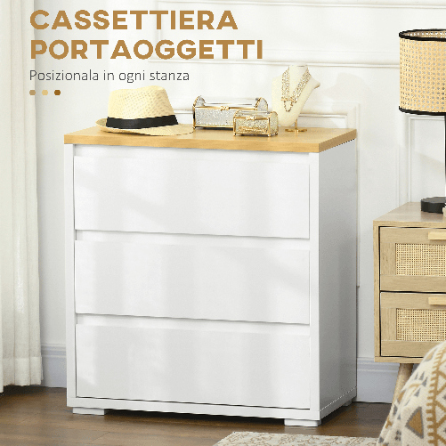 HOMCOM-Cassettiera-a-3-Cassetti-in-Truciolato-Bianco-per-Camera-da-Letto-Studio-e-Soggiorno-70x37x75cm