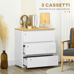 HOMCOM-Cassettiera-a-3-Cassetti-in-Truciolato-Bianco-per-Camera-da-Letto-Studio-e-Soggiorno-70x37x75cm