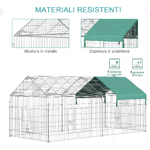 PawHut-Recinto-per-Animali-con-Telo-di-Copertura-in-Acciaio-con-Porte-220x103x103cm