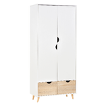 HOMCOM-Armadio-a-Due-Ante-in-Legno-con-1-Ripiano-1-Appendiabiti-2-Cassetti-con-Maniglie-Intagliate-Bianco-80x40x180cm