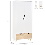 HOMCOM-Armadio-a-Due-Ante-in-Legno-con-1-Ripiano-1-Appendiabiti-2-Cassetti-con-Maniglie-Intagliate-Bianco-80x40x180cm