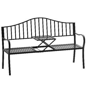 Outsunny Panchina da Esterno a 2 Posti , Panchina da Giardino con Tavolino Estensibile in Metallo 150 x 53 x 95 cm Nero