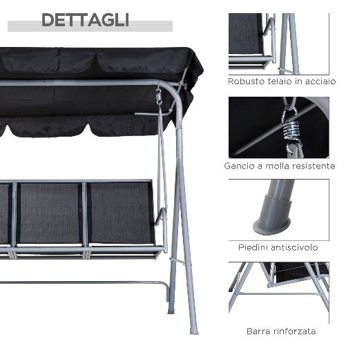 Outsunny-Dondolo-da-Giardino-a-3-Posti-in-Metallo-Tetto-Parasole-Rimovibile-e-Lavabile-Nero-e-Argento-171x108x154cm