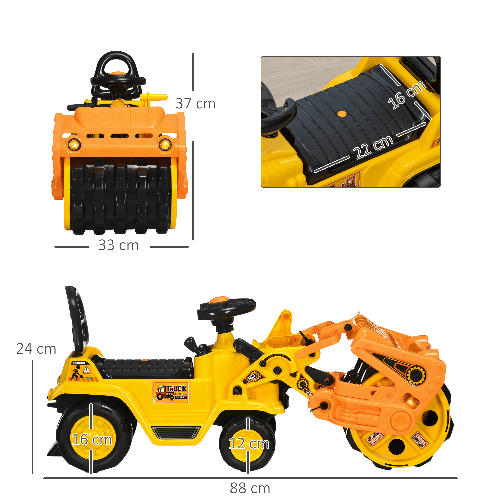 HOMCOM-Trattore-a-Pedali-per-Bambini-3-4-Anni-con-Rullo-Compressore-e-Spazio-Portaoggetti-88x33x37-cm-Giallo-e-Nero