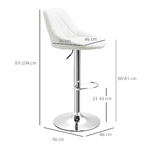 HOMCOM-Set-2-Sgabelli-da-Bar-Altezza-Regolabile-con-Base-in-Metallo-e-Seduta-in-Pelle-PU-Sgabelli-Moderni-con-Schienale-e-Poggiapiedi-46x48x83-104cm-Bianco