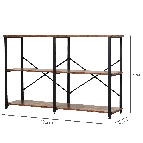 HOMCOM-Scaffale-Libreria-dal-Design-Industriale-con-3-Ripiani-Scaffalatura-in-Pannelli-Truciolari-e-Telaio-in-Metallo-120-x-30-x-76-cm