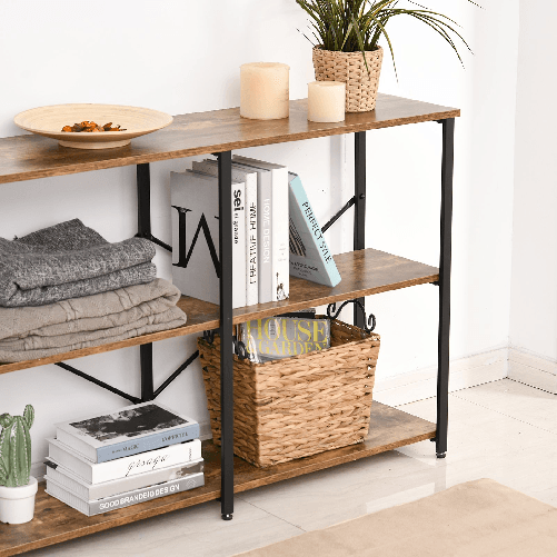 HOMCOM-Scaffale-Libreria-dal-Design-Industriale-con-3-Ripiani-Scaffalatura-in-Pannelli-Truciolari-e-Telaio-in-Metallo-120-x-30-x-76-cm