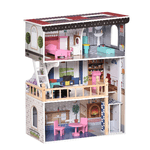 HOMCOM Casa delle Bambole in Legno a 3 Piani con Ascensore, Scala e 13 Accessori per Bambini 3-6 Anni, 60x30x80cm - Rosa