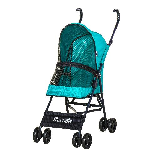 PawHut-Passeggino-per-Cani-Piccoli-Pieghevole-Ruote-Girevoli-con-Freno-in-EVA-e-Guinzaglio-di-Sicurezza-65x42x94cm-Verde