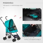 PawHut-Passeggino-per-Cani-Piccoli-Pieghevole-Ruote-Girevoli-con-Freno-in-EVA-e-Guinzaglio-di-Sicurezza-65x42x94cm-Verde