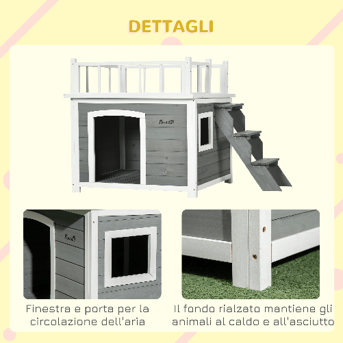 Pawhut-Casetta-per-Cani-con-Terrazza-Scaletta-e-Finestra-121x77x78cm-Grigio-chiaro