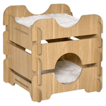 PawHut Cuccia per Gatti su 2 Livelli con Cuscini Rimovibili e Lavabili, 50x50x50cm - Rovere