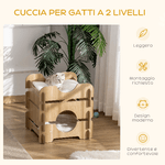 PawHut-Cuccia-per-Gatti-su-2-Livelli-con-Cuscini-Rimovibili-e-Lavabili-50x50x50cm---Rovere