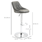 HOMCOM-Set-2-Sgabelli-da-Bar-con-Altezza-Regolabile-Base-in-Metallo-e-Seduta-Similpelle-Sgabelli-Alti-Moderni-Girevoli-con-Schienale-e-Poggiapiedi-46x48x83-104cm-Grigio-Scuro