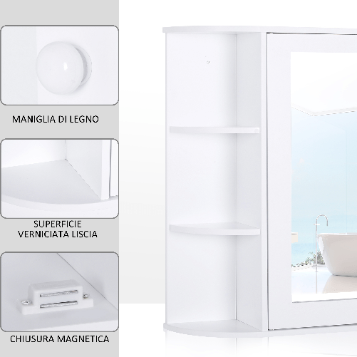 HOMCOM-Mobiletto-Pensile-da-Bagno-Armadietto-Bagno-con-Specchio-Anta-Centrale-e-Mensole-in-Legno-Bianco--60-x-17-x-63-cm-