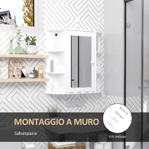 HOMCOM-Mobiletto-Pensile-da-Bagno-Armadietto-Bagno-con-Specchio-Anta-Centrale-e-Mensole-in-Legno-Bianco--60-x-17-x-63-cm-