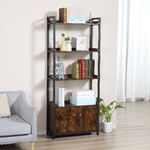 HOMCOM-Mobile-Libreria-4-Ripiani-con-Armadietto-a-2-Ante-Libreria-Scaffale-in-Stile-Industriale-per-Casa-e-Ufficio-75x30x180cm-Marrone