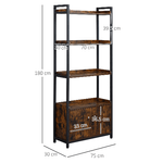 HOMCOM-Mobile-Libreria-4-Ripiani-con-Armadietto-a-2-Ante-Libreria-Scaffale-in-Stile-Industriale-per-Casa-e-Ufficio-75x30x180cm-Marrone