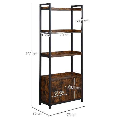 HOMCOM-Mobile-Libreria-4-Ripiani-con-Armadietto-a-2-Ante-Libreria-Scaffale-in-Stile-Industriale-per-Casa-e-Ufficio-75x30x180cm-Marrone