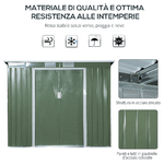 Outsunny-Casetta-da-Giardino-in-Acciaio-con-Doppia-Porta-Scorrevole-e-Prese-d-Aria-213x130x173-cm-Verde