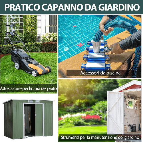 Outsunny-Casetta-da-Giardino-in-Acciaio-con-Doppia-Porta-Scorrevole-e-Prese-d-Aria-213x130x173-cm-Verde