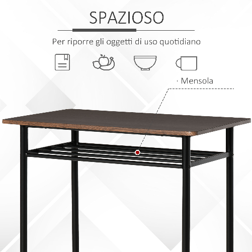 HOMCOM-Tavolo-Alto-con-2-Sgabelli-per-Cucina-Sala-Bar-Poggiapiedi-e-Mensola