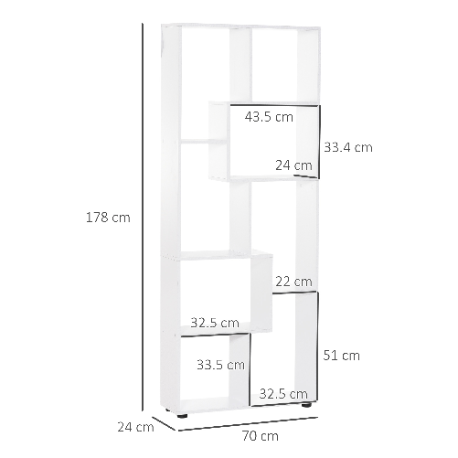 HOMCOM-Libreria-Scaffale-Moderna-di-Design-a-8-Ripiani-in-Legno-Truciolare-Arredamento-Casa-e-Ufficio-70x24x178cm-Bianco