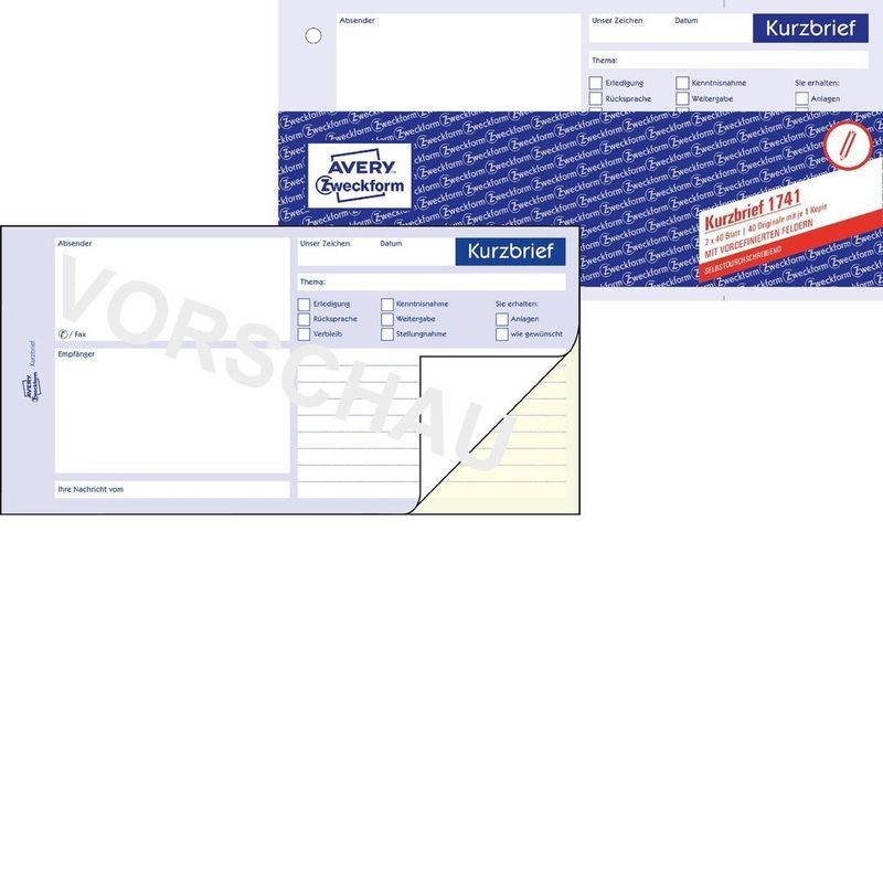 AVERY-Zweckform-modulo-libro-lettera-breve-1741-1-3-DIN-A4-2x-40-pagine