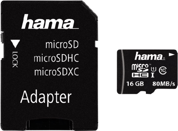 Hama-microSDHC-16GB-UHS-I-Classe-10--MicroSDHC-16GB-w--Adapter-BLK---Hama-MicroSDHC-16GB-UHS-Speed-Class-10-UHS-I-80MB-s