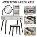 HOMCOM-Set-da-Toeletta-Tavolo-per-Trucco-Specchio-e-Sgabello-con-3-Cassetti-e-Ripiani