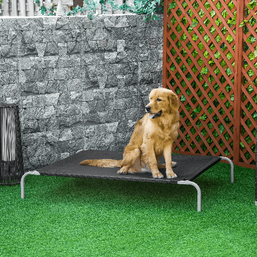 PawHut-Lettino-per-Cani-da-Interno-ed-Esterno-Capacita-fino-a-32kg-con-Tessuto-Traspirante-130x90x20cm-Nero