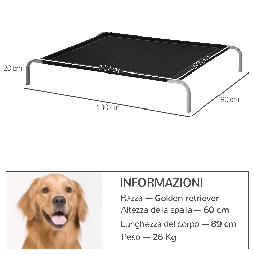 PawHut-Lettino-per-Cani-da-Interno-ed-Esterno-Capacita-fino-a-32kg-con-Tessuto-Traspirante-130x90x20cm-Nero