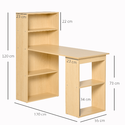 HOMCOM-Scrivania-Computer-con-Libreria-Salvaspazio-Tavolo-da-Pranzo-per-Ufficio-e-Studio-in-Truciolato-120x55x120-cm