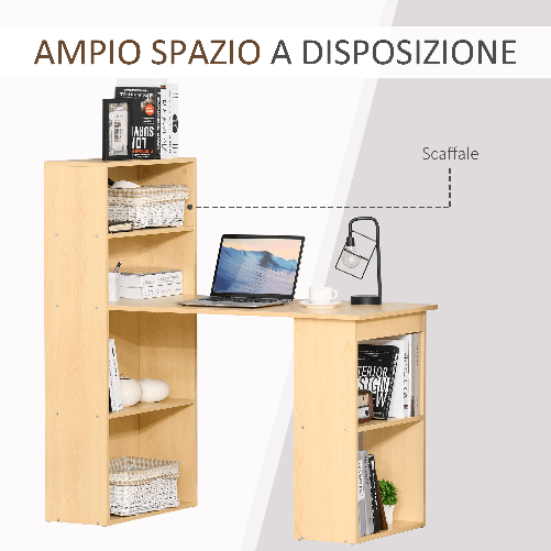 HOMCOM-Scrivania-Computer-con-Libreria-Salvaspazio-Tavolo-da-Pranzo-per-Ufficio-e-Studio-in-Truciolato-120x55x120-cm