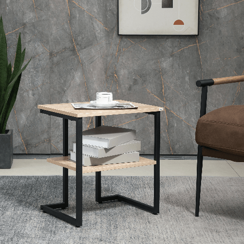 HOMCOM-Tavolino-da-Caffe-con-Mensola-Inferiore-in-Acciaio-e-Legno-45x35x48cm
