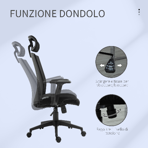 Vinsetto-Sedia-da-Ufficio-Ergonomica-con-Poggiatesta-e-Supporto-Lombare-Altezza-e-Braccioli-Regolabili-65x63x119-129cm-Nero