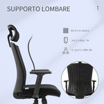 Vinsetto-Sedia-da-Ufficio-Ergonomica-con-Poggiatesta-e-Supporto-Lombare-Altezza-e-Braccioli-Regolabili-65x63x119-129cm-Nero