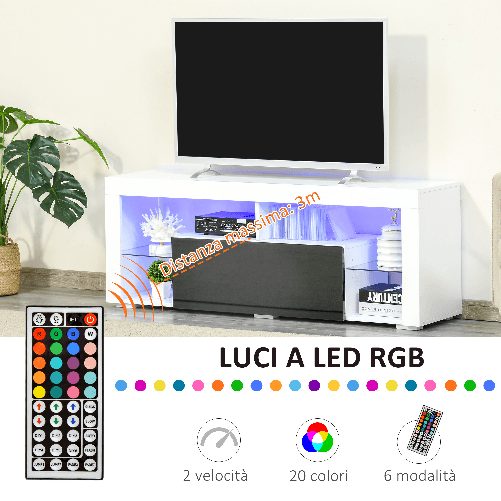 HOMCOM-Mobile-Porta-TV-con-Luci-a-LED-di-20-Colori-e-Telecomando-per-Televisioni-fino-55--Bianco